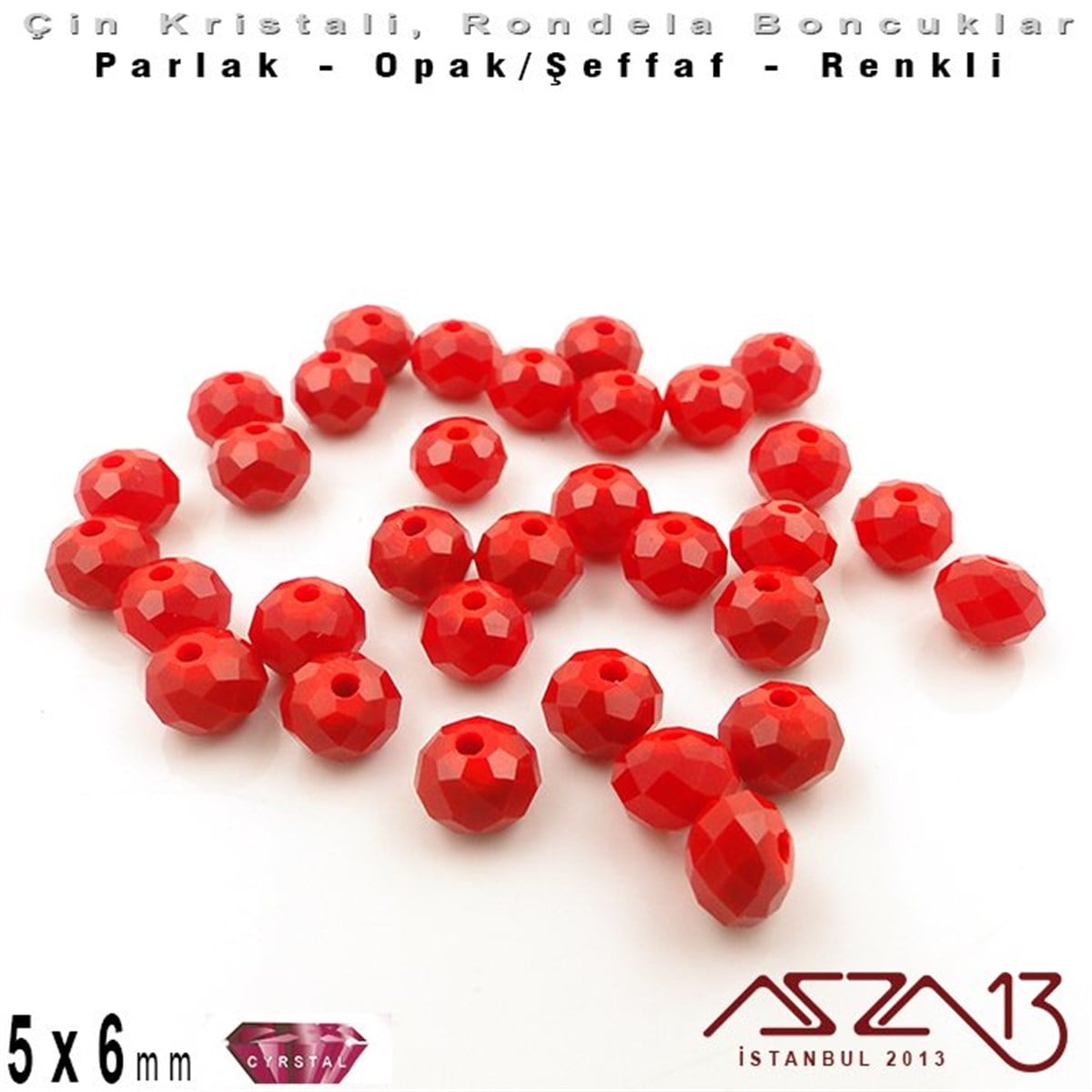 5x6 mm - Kristal - Opak Koyu Kırmızı - Rondela Boncuk / 100 Adet