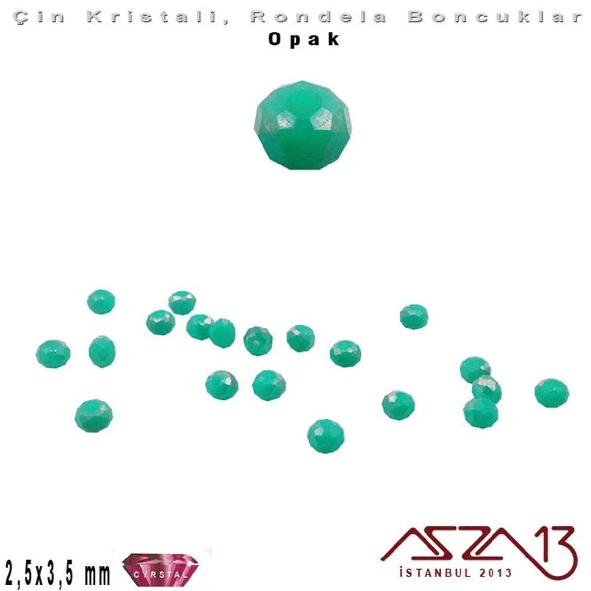 Opak - 2,5x3,5 mm - Turkuaz Yeşil - Kristal Rondela Boncuk / 150 Adet