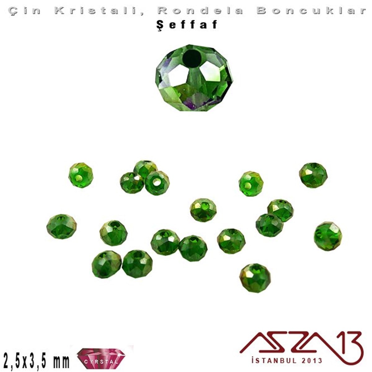 Şeffaf - 2,5x3,5 mm - Efektli Emerald - Kristal Rondela Boncuk / 150 Adet