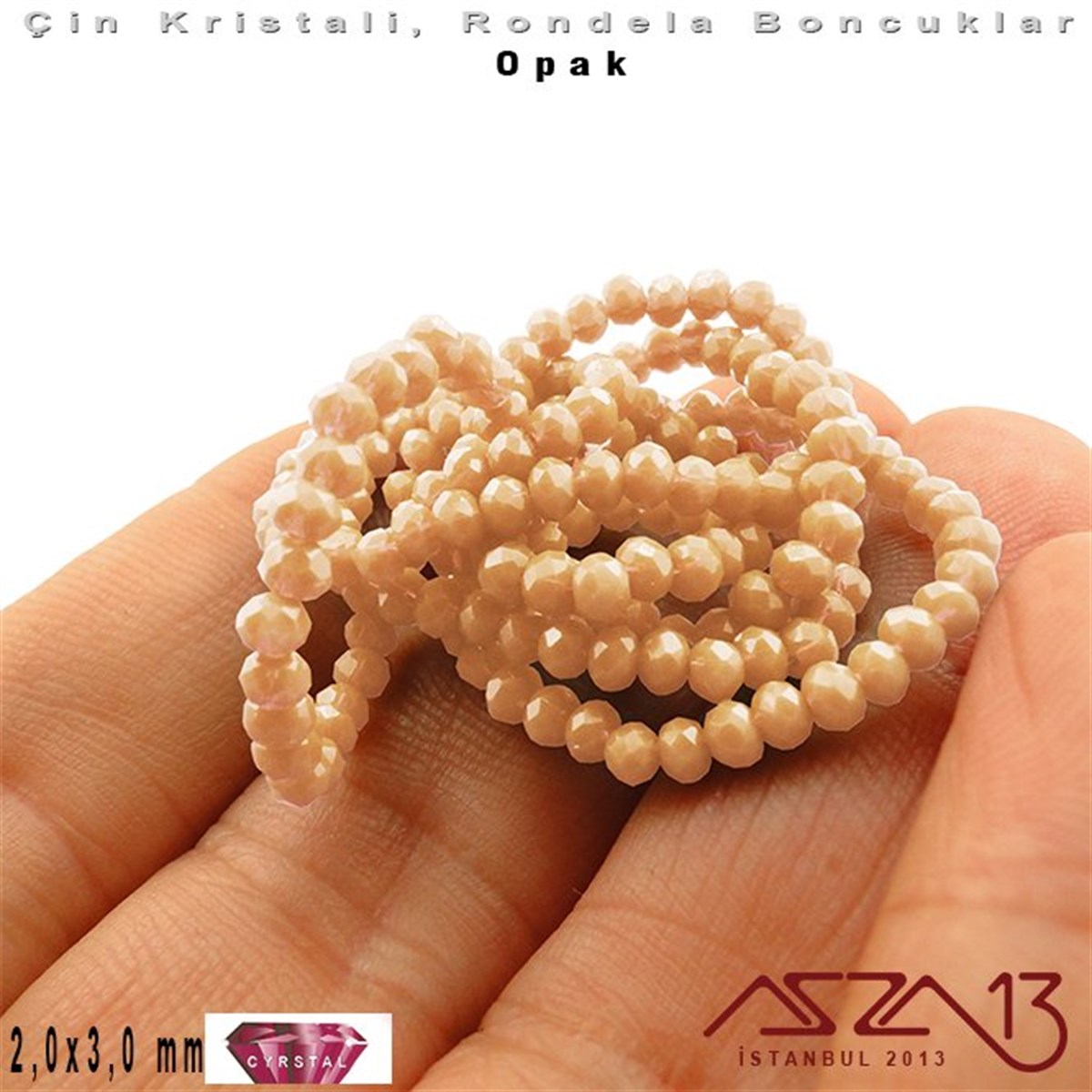 Opak - 2x3 mm - Haki - Kristal Rondela Boncuk / 200 Adet