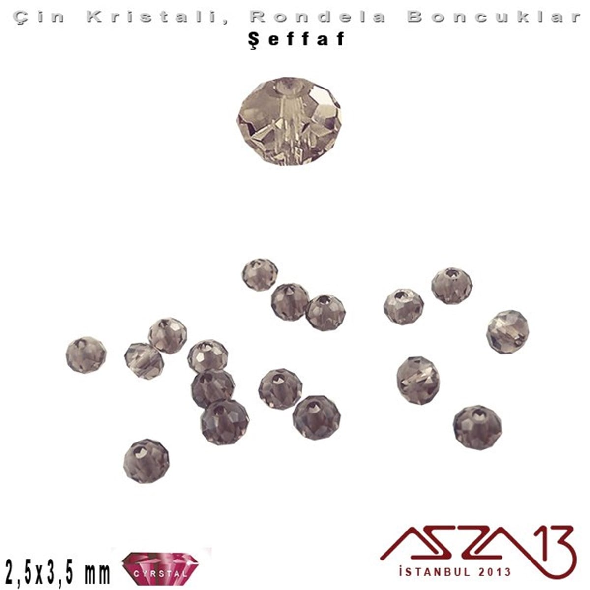 Şeffaf - 2,5x3,5 mm - Efektli Antrasit - Kristal Rondela Boncuk / 150 Adet