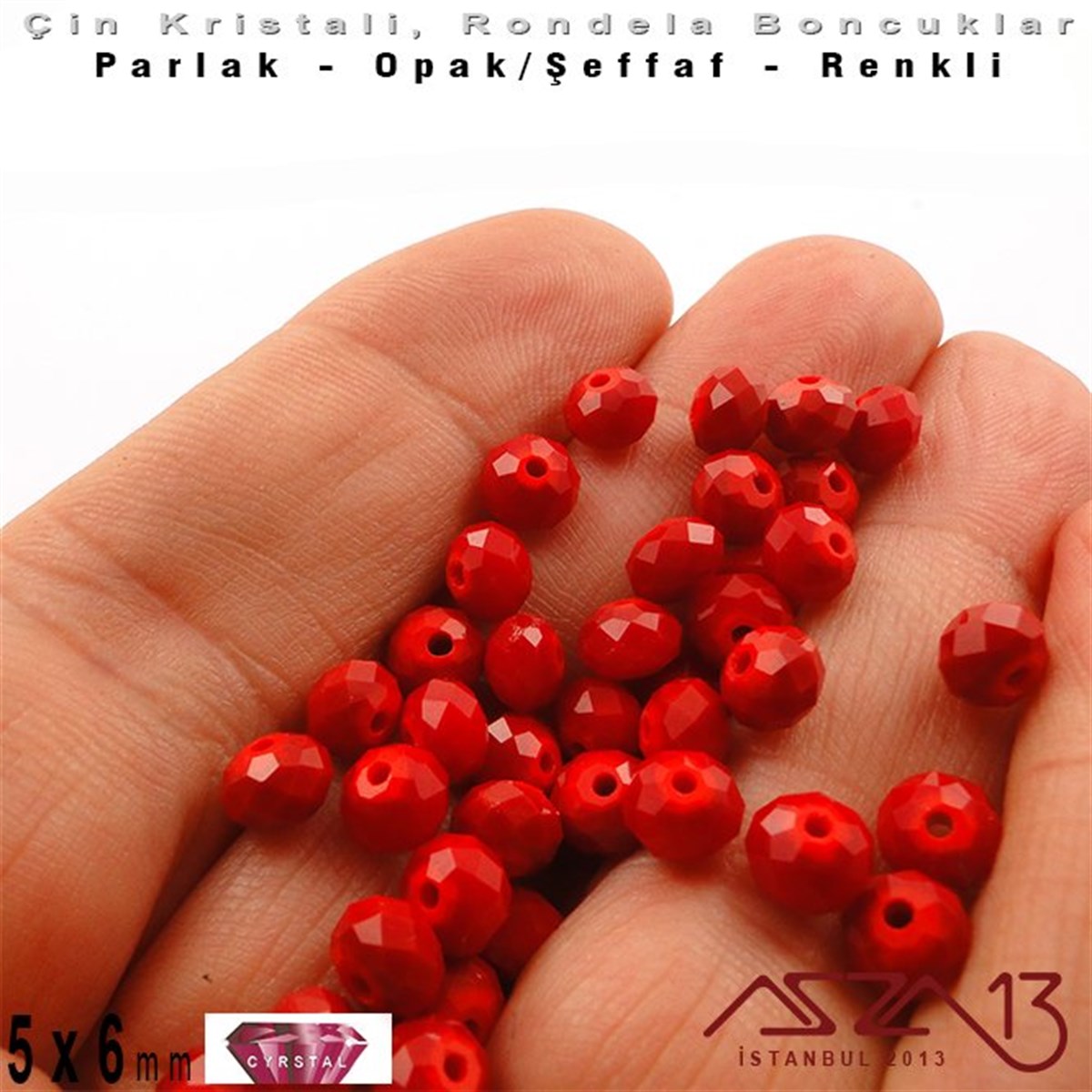 5x6 mm - Kristal - Opak Koyu Kırmızı - Rondela Boncuk / 100 Adet