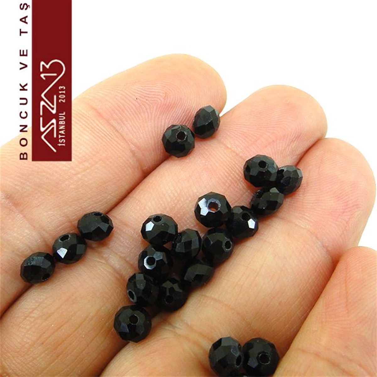 Jet (Siyah) 5x6 mm Opak Kristal Rondela Boncuk / Paket İçeriği 100 Adet