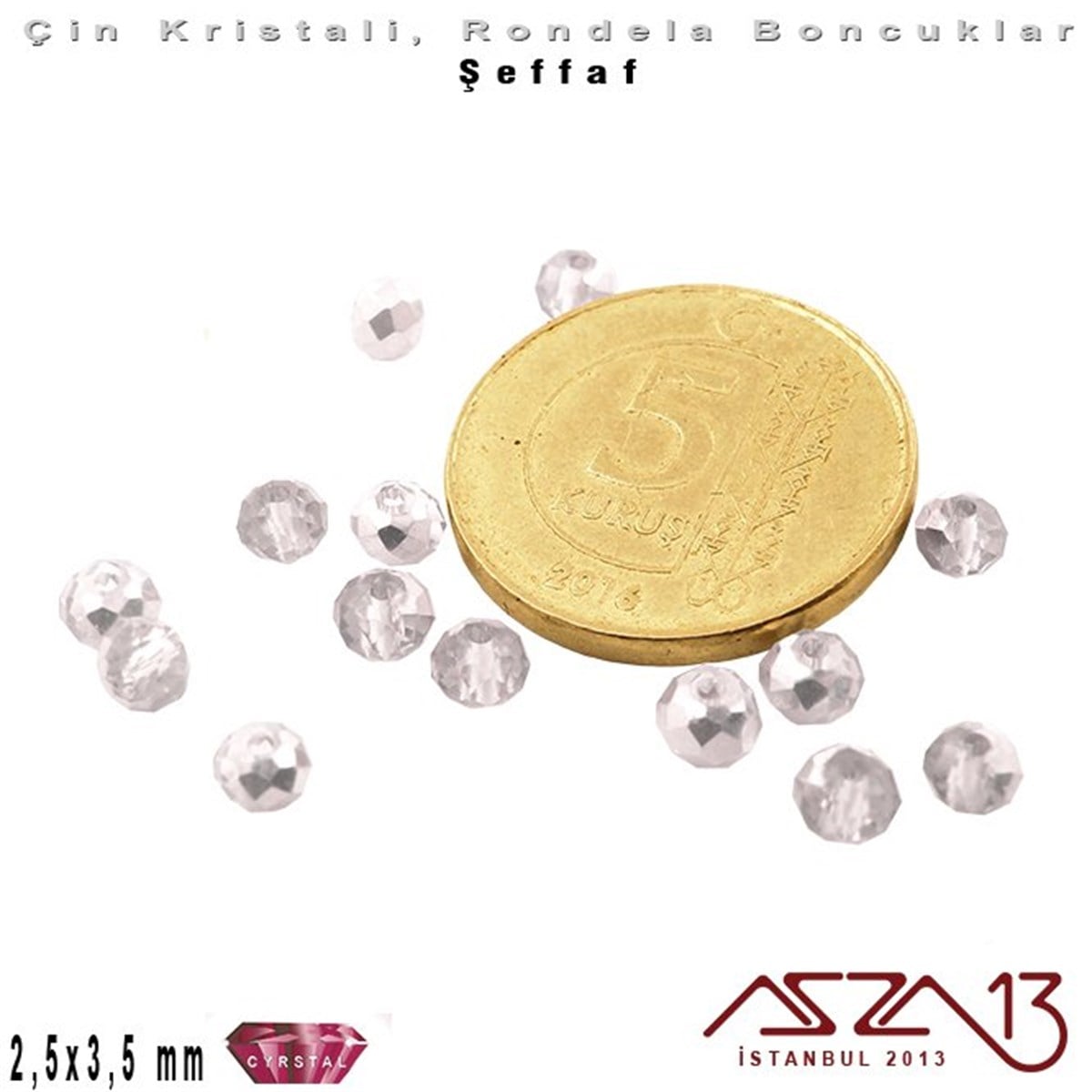 Şeffaf - 2,5x3,5 mm - Efektli Silver - Kristal Rondela Boncuk / 150 Adet