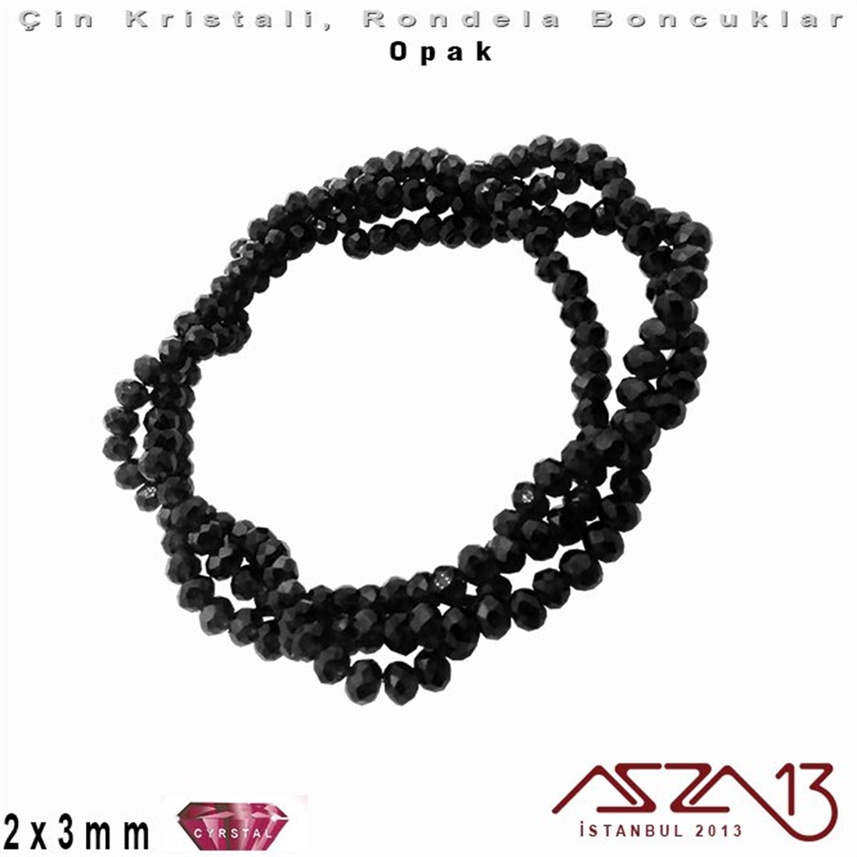 Opak - 2x3 mm - Siyah - Kristal Rondela Boncuk / 200 Adet