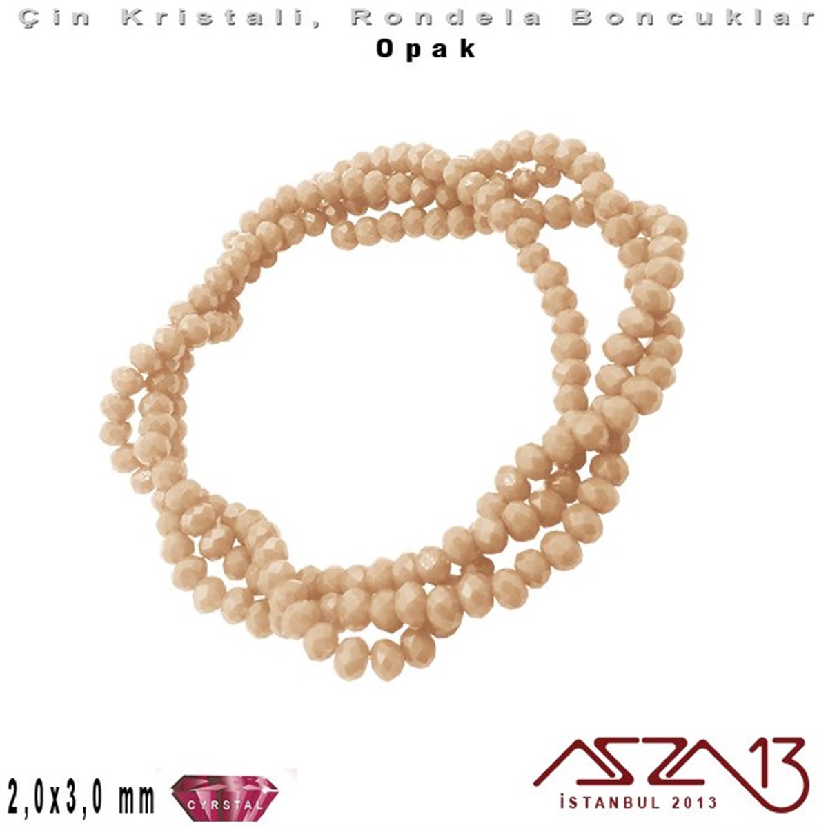 Opak - 2x3 mm - Pembe Krem - Kristal Rondela Boncuk / 200 Adet