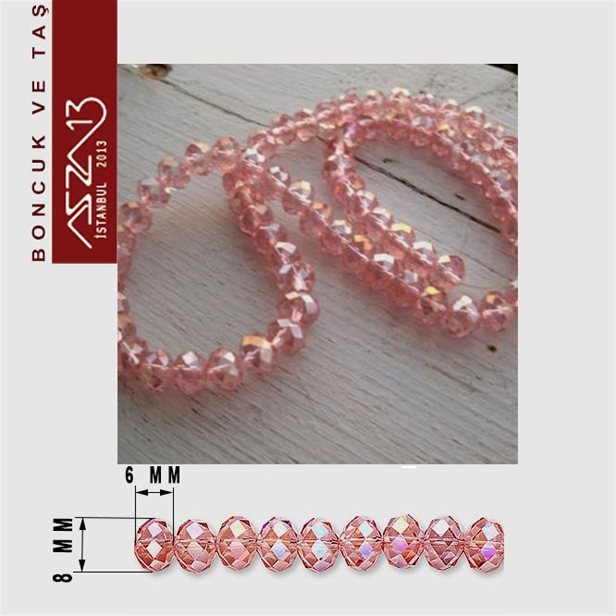 6x8 mm - Kristal - Efektli Pembe - Rondela Boncuk / 70 Adet