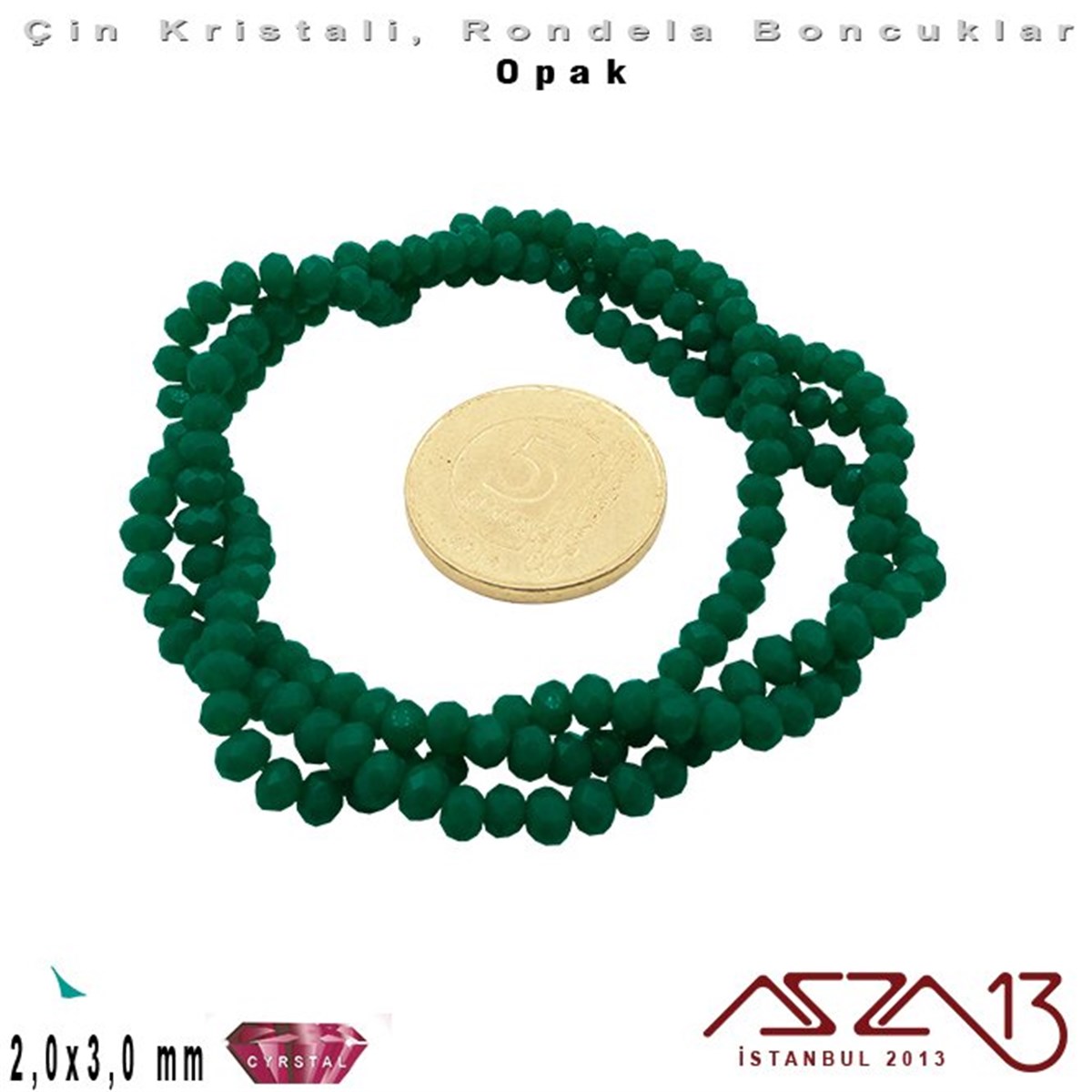 Opak - 2x3 mm - Çağla Yeşil - Kristal Rondela Boncuk / 200 Adet