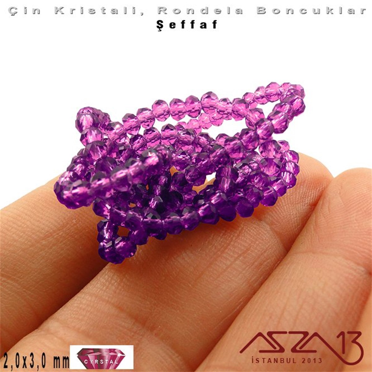 Şeffaf - 2x3 mm - Koyu Amethyst - Kristal Rondela Boncuk / 200 Adet