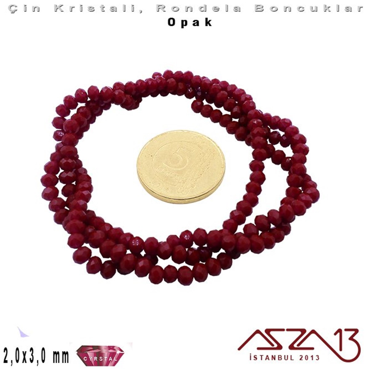 Opak - 2x3 mm - Bordo - Kristal Rondela Boncuk / 200 Adet