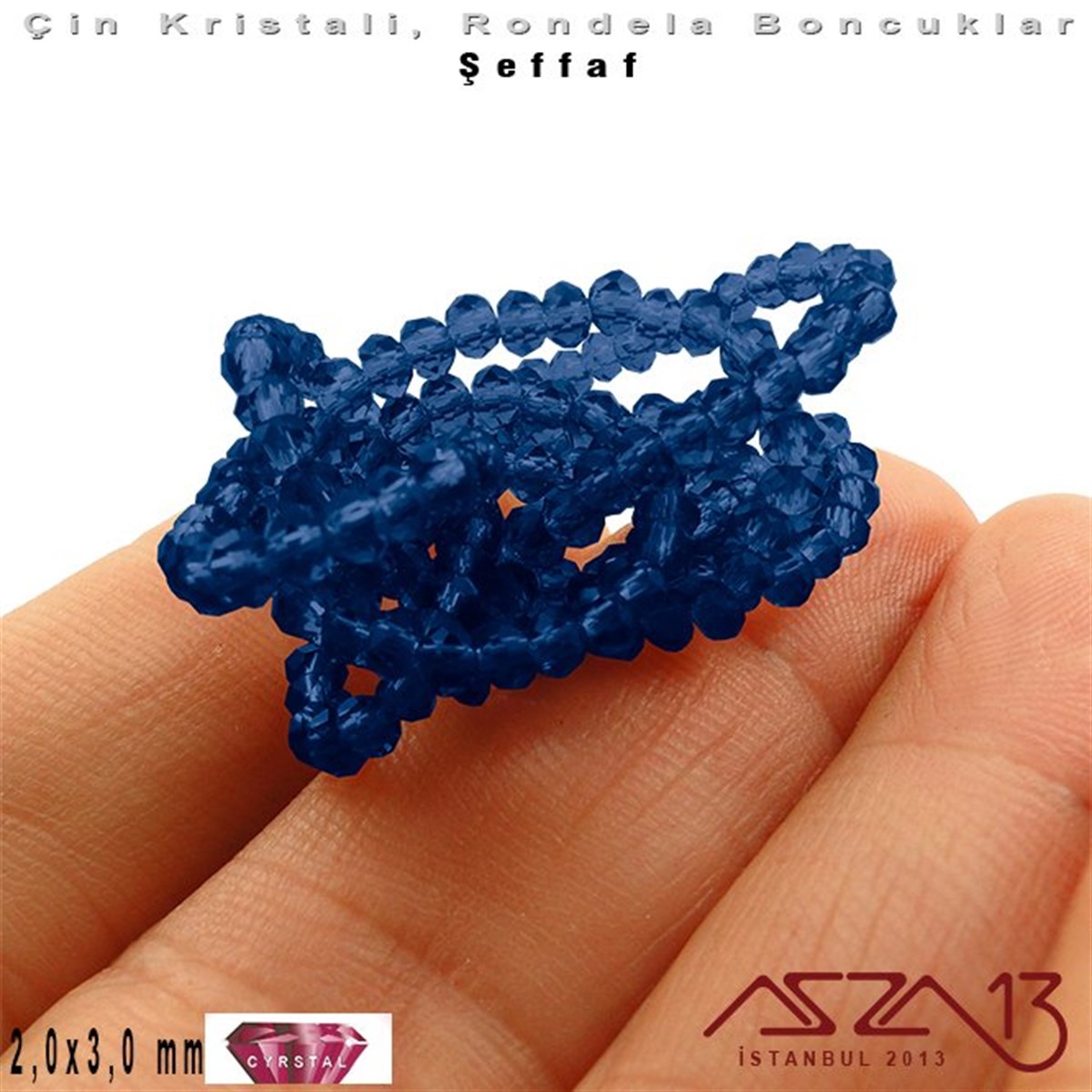 Şeffaf - 2x3 mm - Gece Mavisi - Kristal Rondela Boncuk / 200 Adet