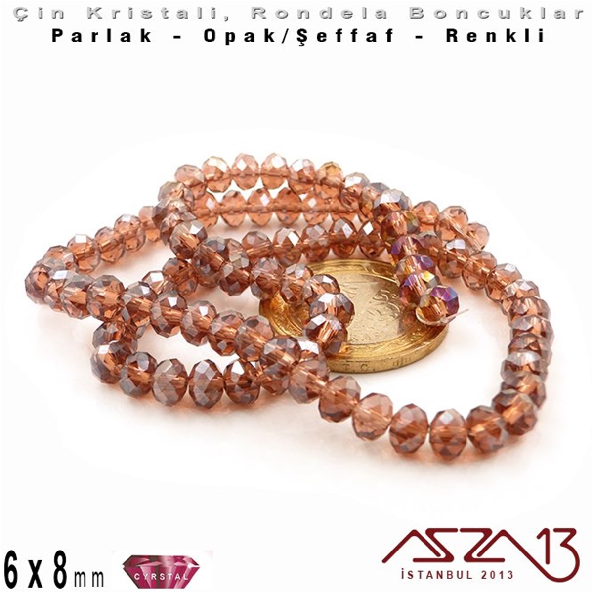 Kristal Rondela Boncuk - 5x6 mm - Efektli Ametis (Amethyst)  / 70 Adet