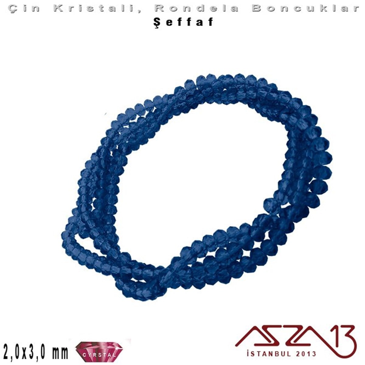Şeffaf - 2x3 mm - Gece Mavisi - Kristal Rondela Boncuk / 200 Adet