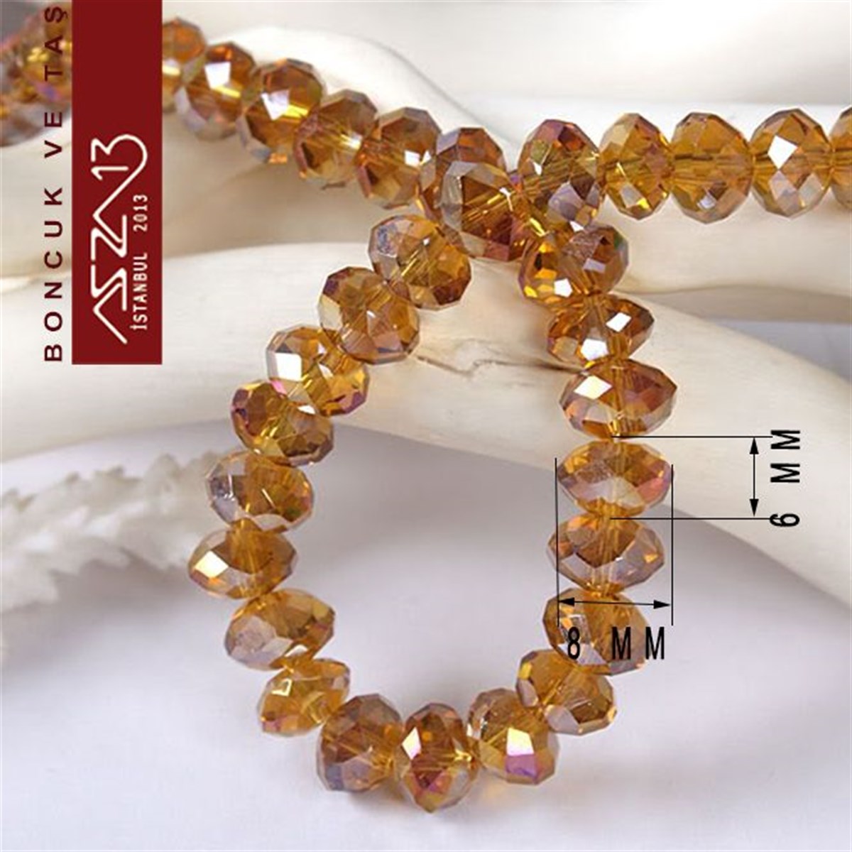 6x8 mm - Kristal - Efektli Topaz - Rondela Boncuk / 70 Adet