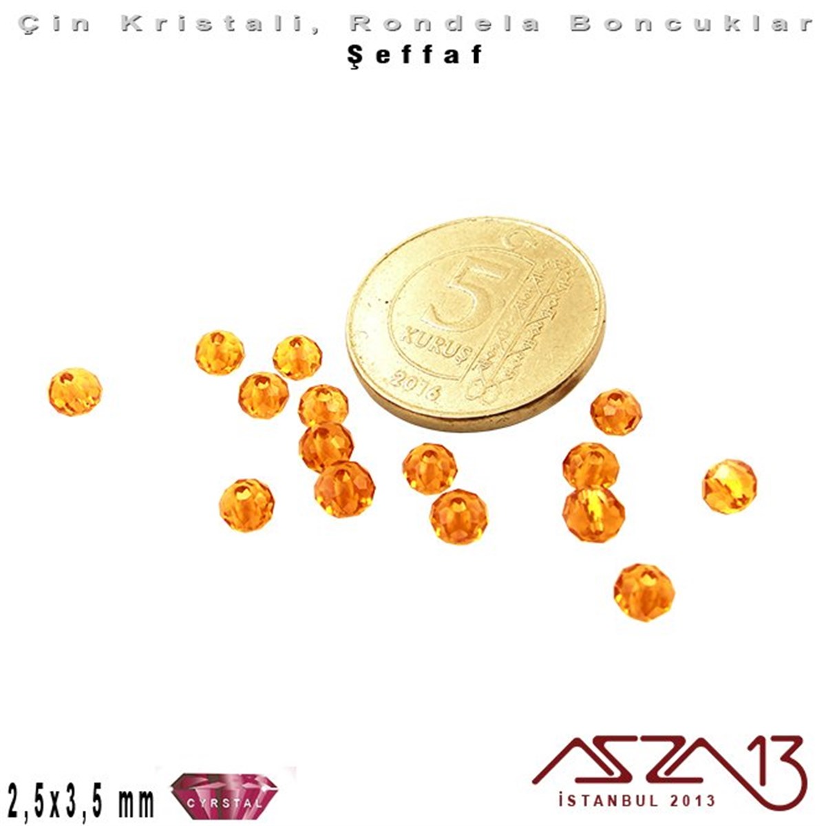 Şeffaf - 2,5x3,5 mm - Efektli Amber - Kristal Rondela Boncuk / 150 Adet