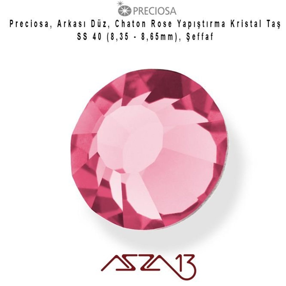 SS40 Chaton Rose (8,4 mm) Altı Düz Yapıştırma Rose Kristal Taş  / Paket İçeriği 10 Adet
