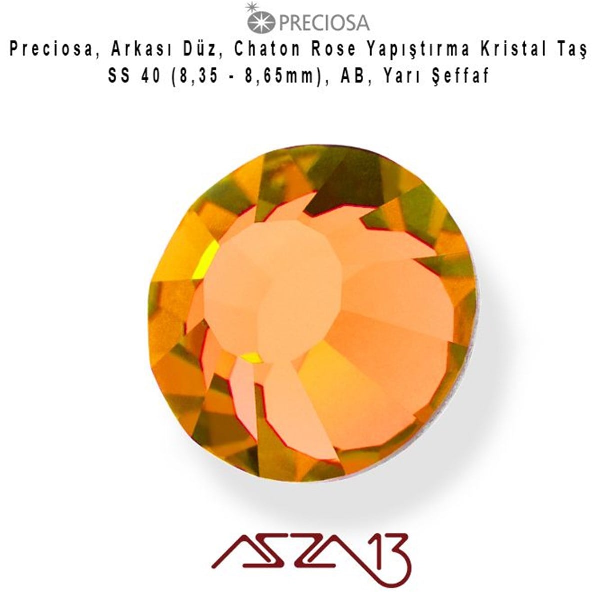 SS40 Chaton Rose (8,4 mm) Altı Düz Yapıştırma Venüs Kristal Taş  / Paket İçeriği 10 Adet
