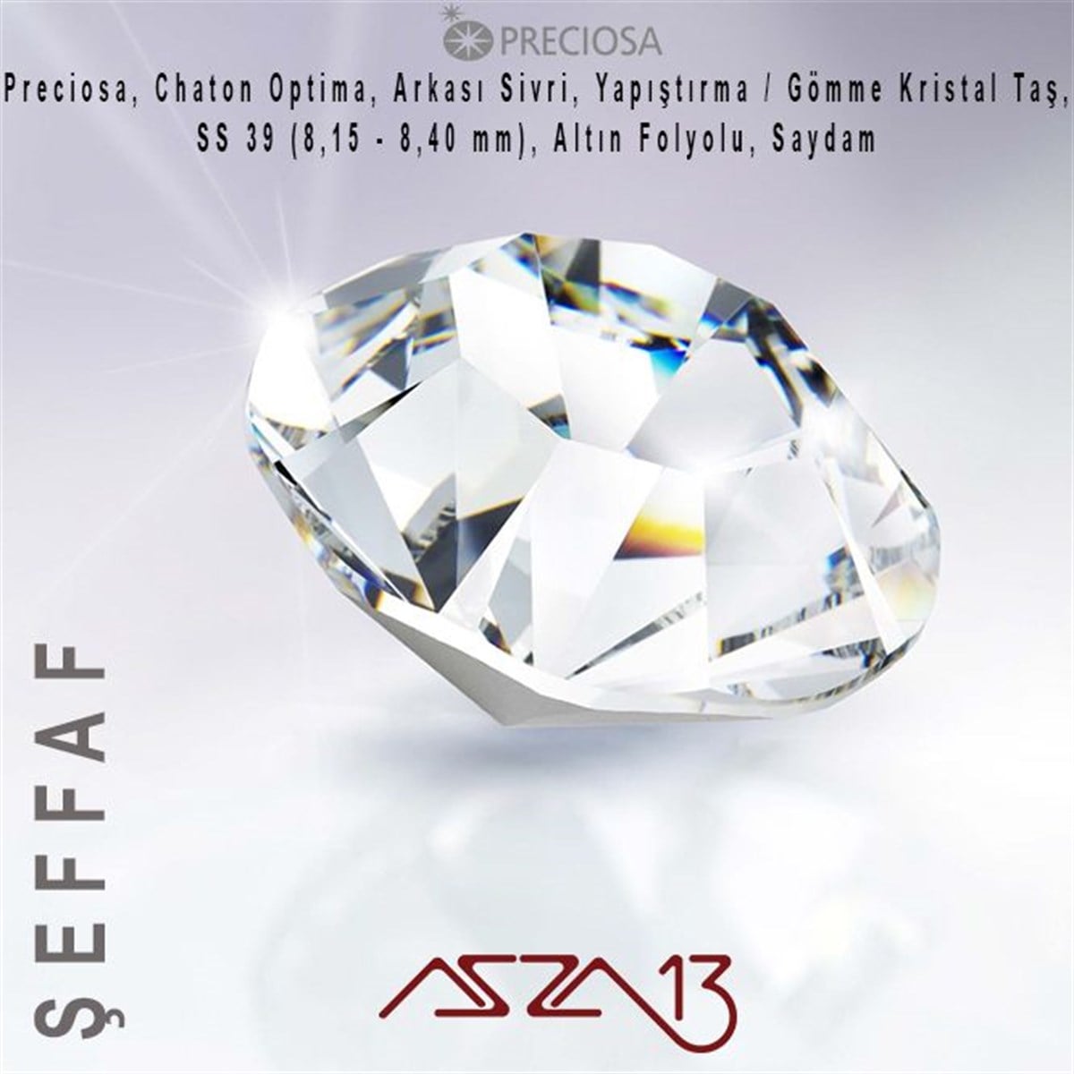 SS39 Optima (8,3 mm) Altı Sivri Crystal, Kristal Taş  / Paket İçeriği 9 Adet