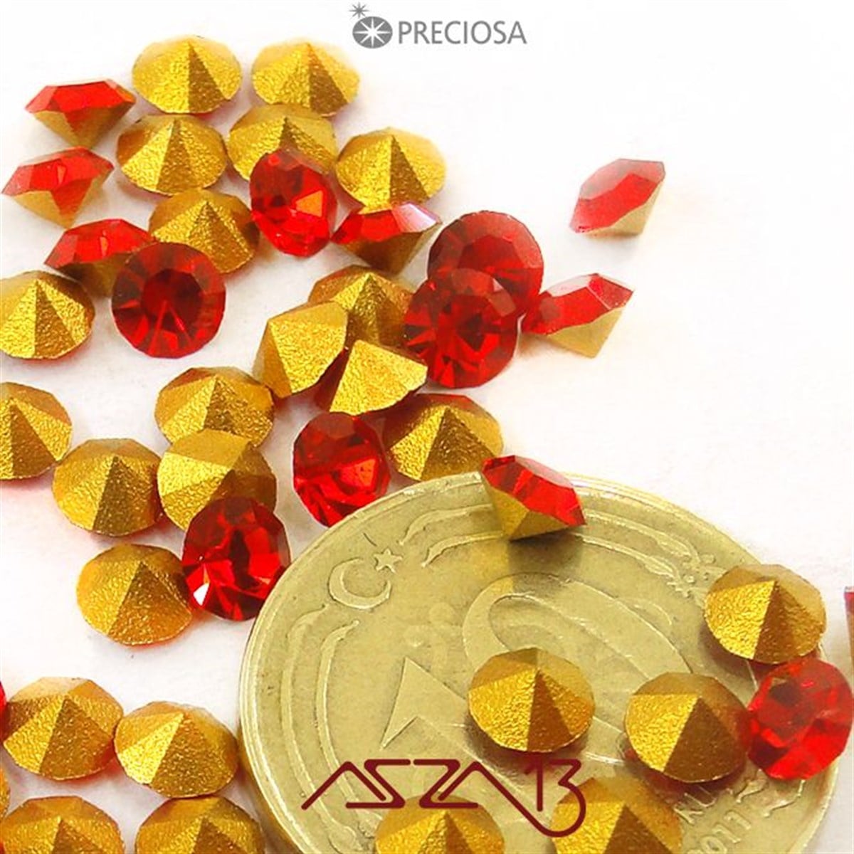 SS16 Optima (3,9 mm) Altı Sivri Light Siam, Kristal Taş  / Paket İçeriği 72 Adet