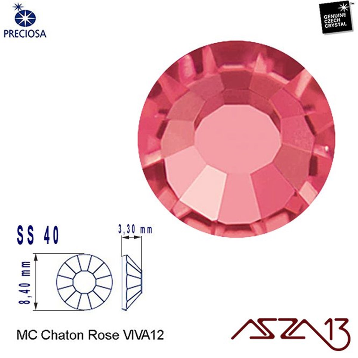 SS40 Chaton Rose (8,4 mm) Altı Düz Yapıştırma Rose Kristal Taş  / Paket İçeriği 10 Adet