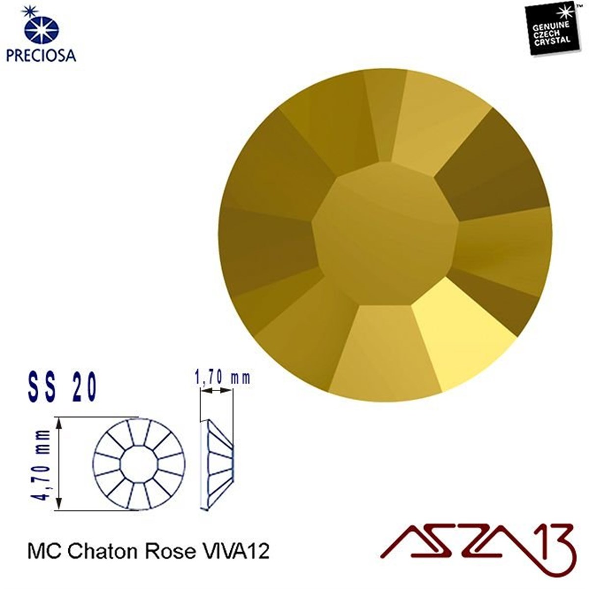 SS20 Chaton Rose (4,7 mm) Altı Düz Yapıştırma Aurum Kristal Taş  / Paket İçeriği 36 Adet