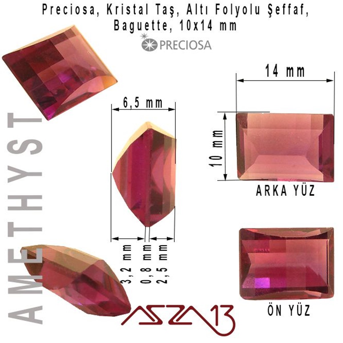 Ametis 10x14 mm Baget Kristal Taş / Paket İçeriği 1 Adet