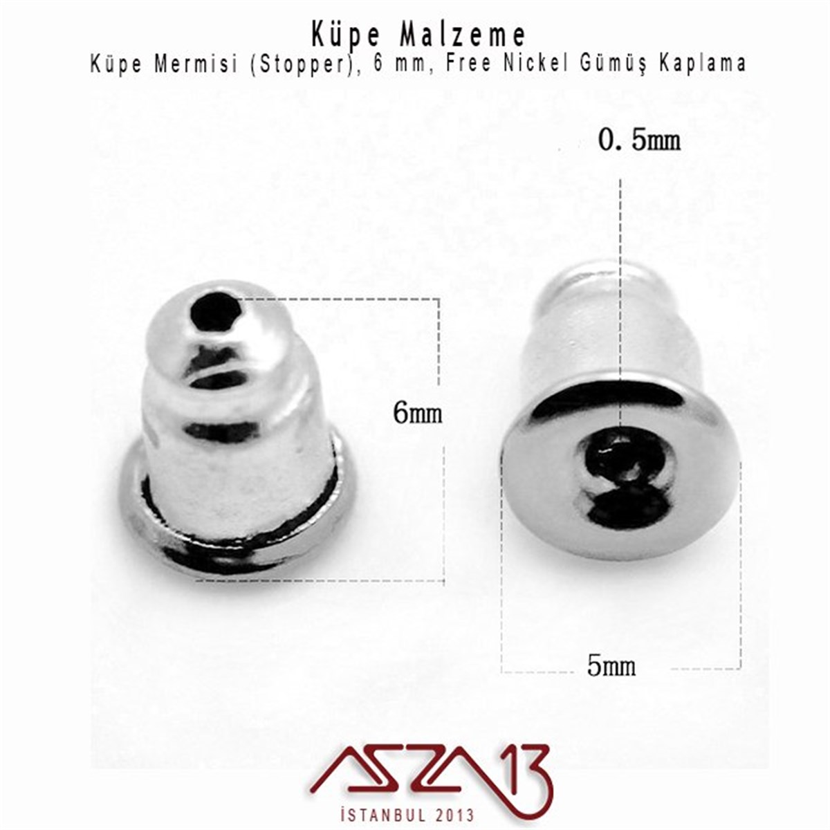 Gümüş Kaplamalı Pirinç Küpe Mermisi (Arkası) / Paket İçeriği 20 Adet