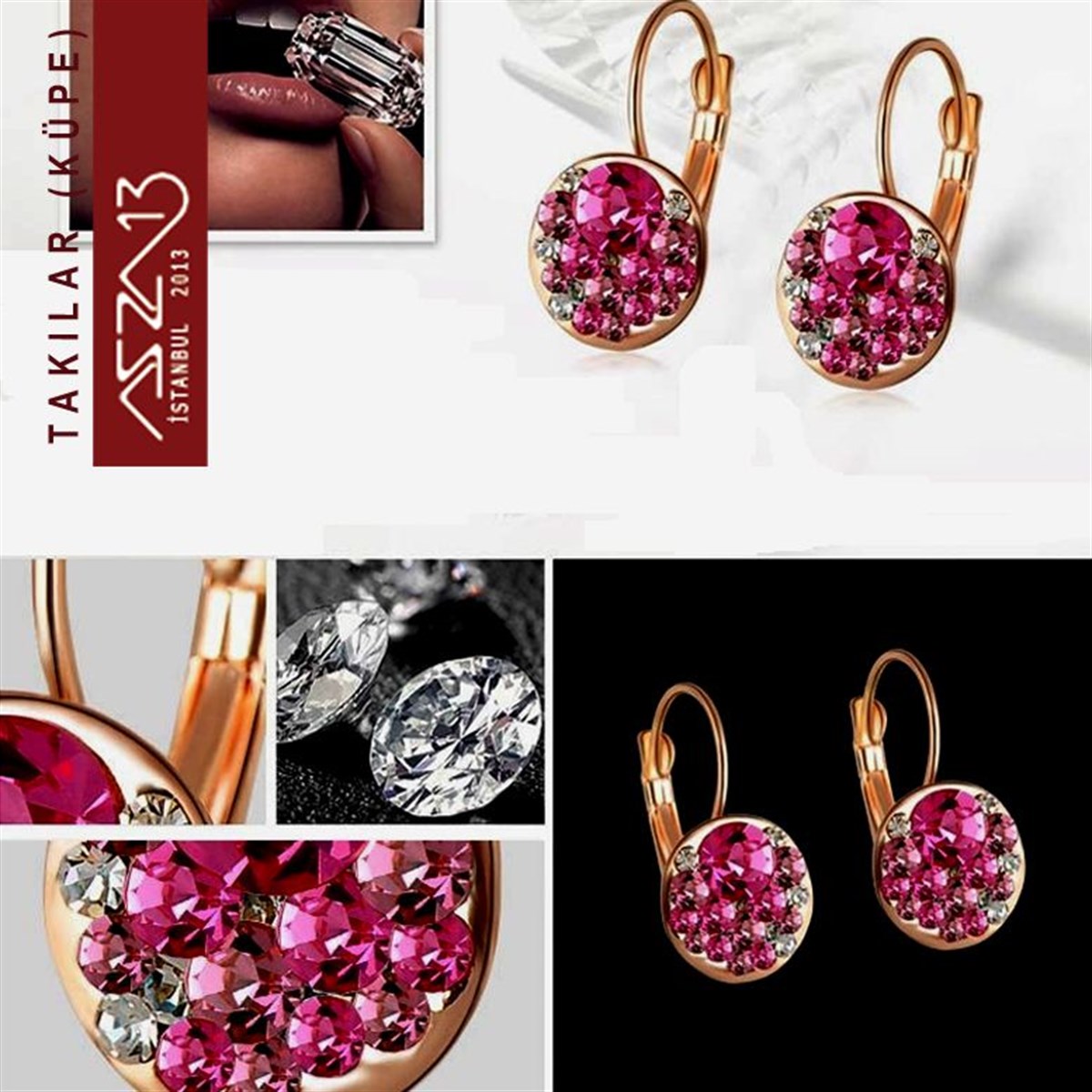 Rose Kristal Taşlı Rose Gold Sallantı Küpe