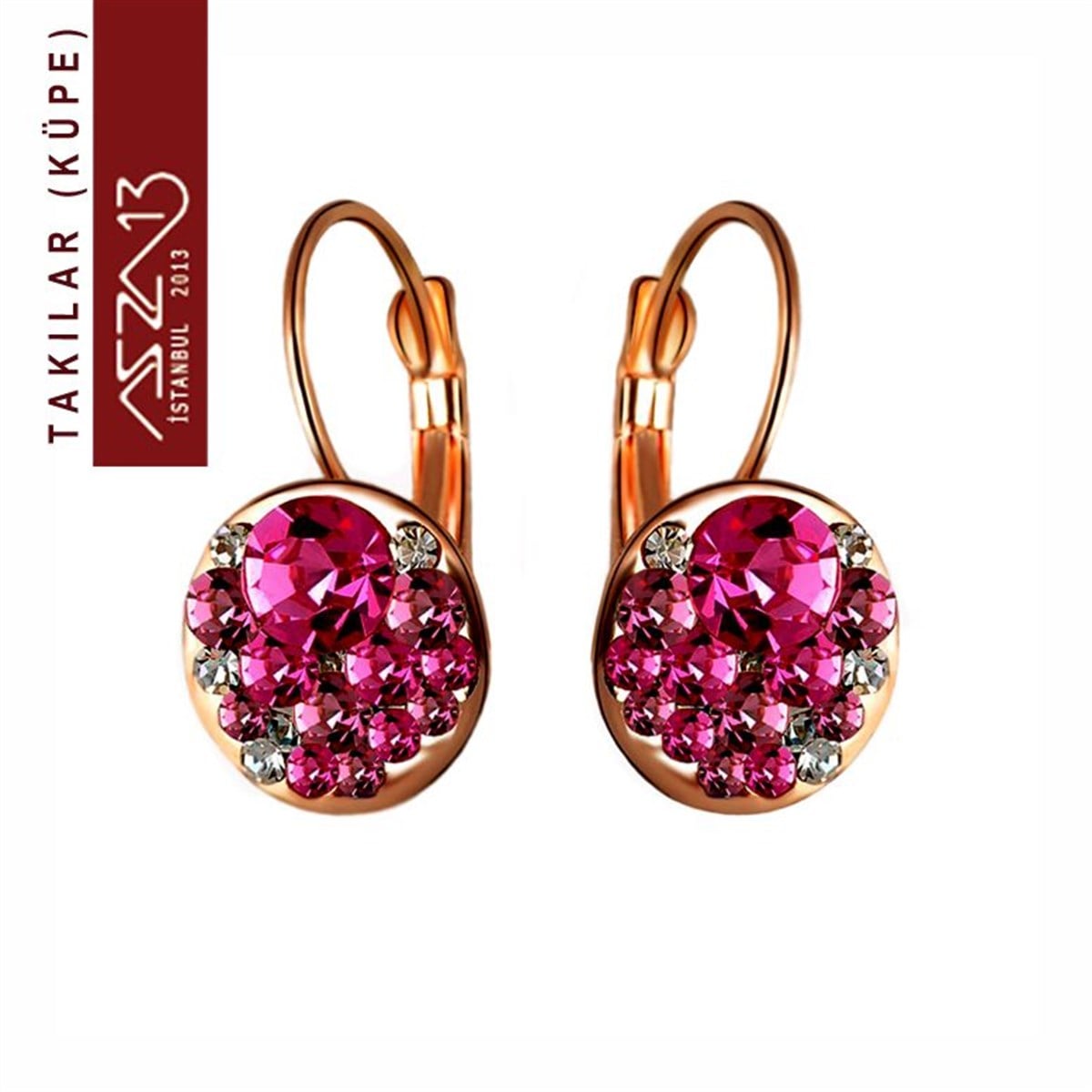 Rose Kristal Taşlı Rose Gold Sallantı Küpe