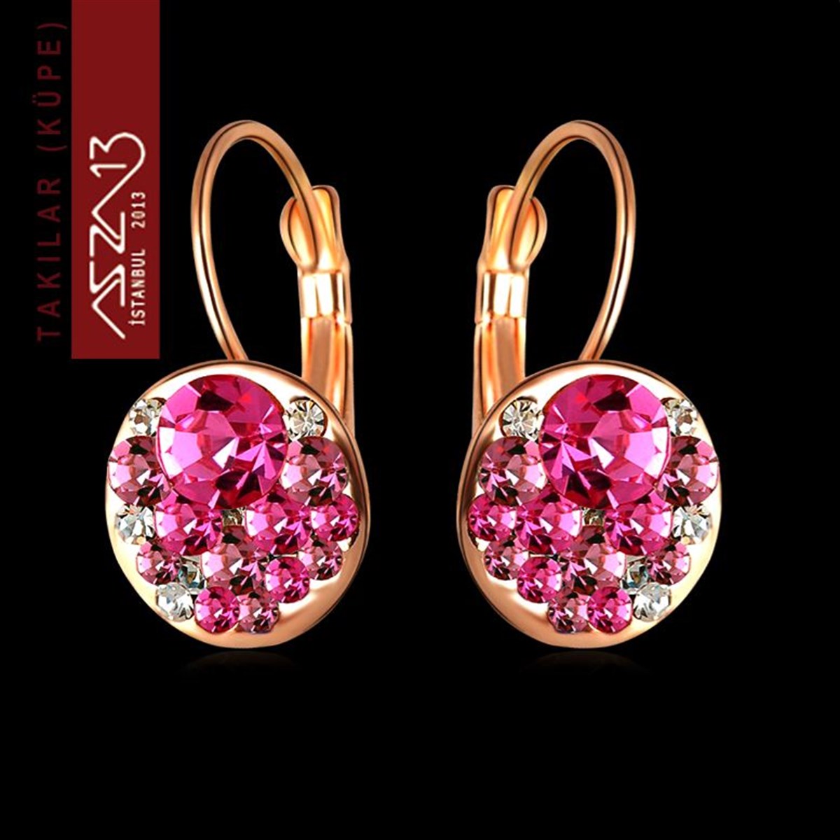 Rose Kristal Taşlı Rose Gold Sallantı Küpe