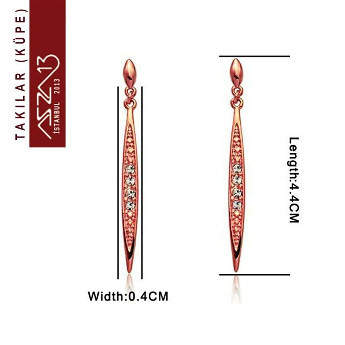 Vintaj Kristal Taşlı Rose Gold Ok Sallantı Küpe