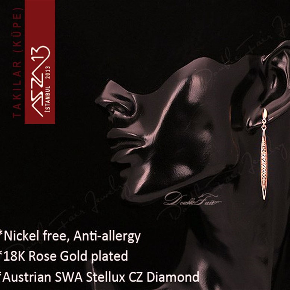 Vintaj Kristal Taşlı Rose Gold Ok Sallantı Küpe