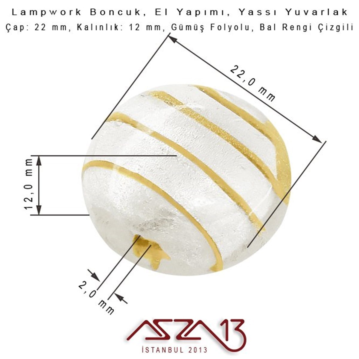 Bal Rengi, Yassı Yuvarlak, 22 mm Lampwork Boncuk / Paket İçeriği 3 Adet