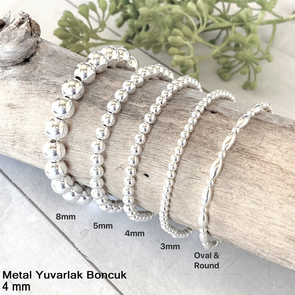 Metal Boncuk - Yuvarlak - 4 mm - Gümüş Kaplama / 50 Adet