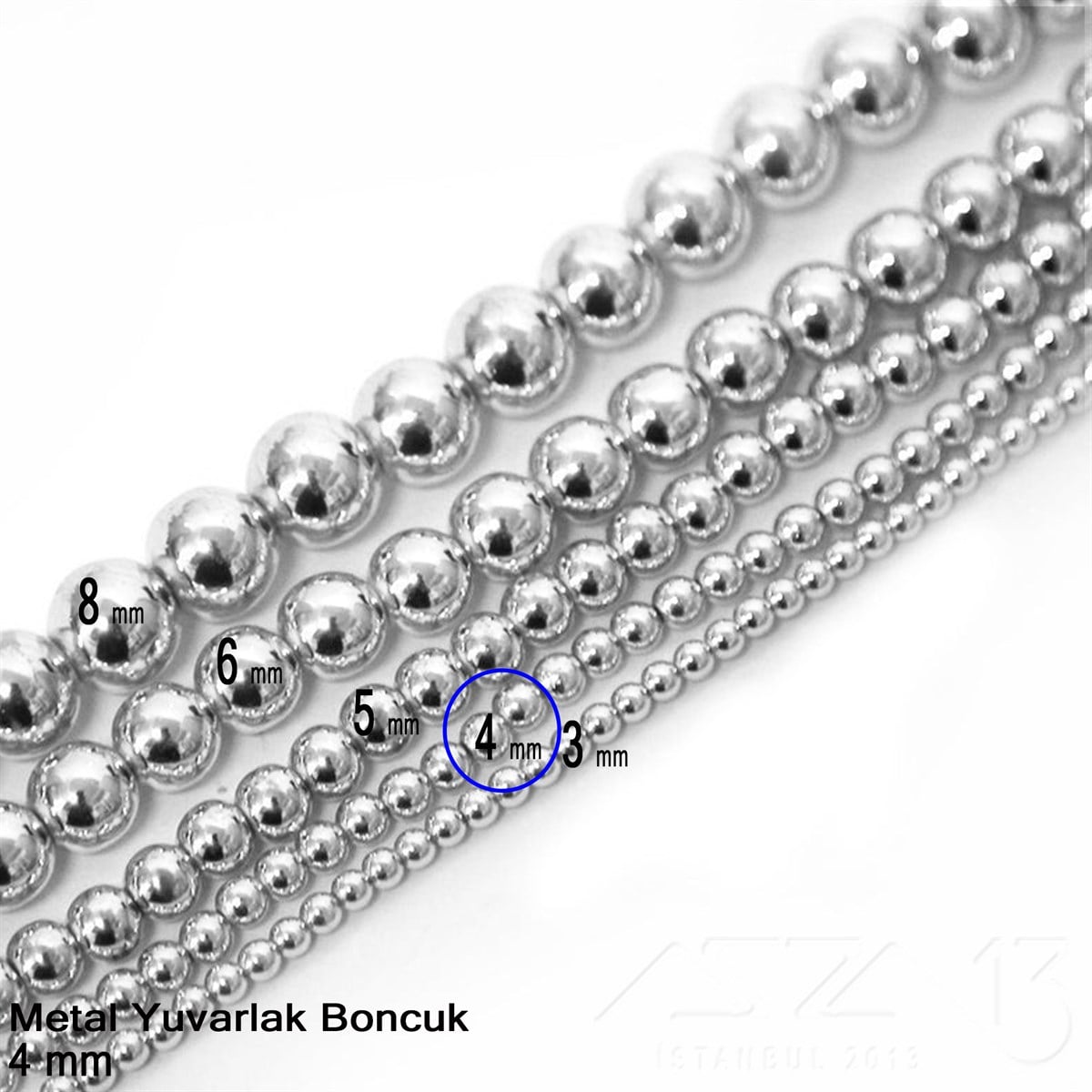 Metal Boncuk - Yuvarlak - 4 mm - Gümüş Kaplama / 50 Adet