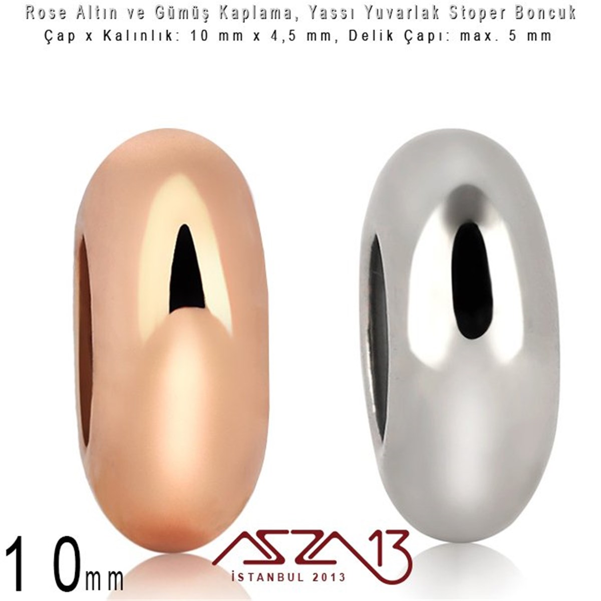 Rose Altın ve Gümüş Kaplama - Silikonlu 10 mm - Stoper Boncuk / 1 Adet