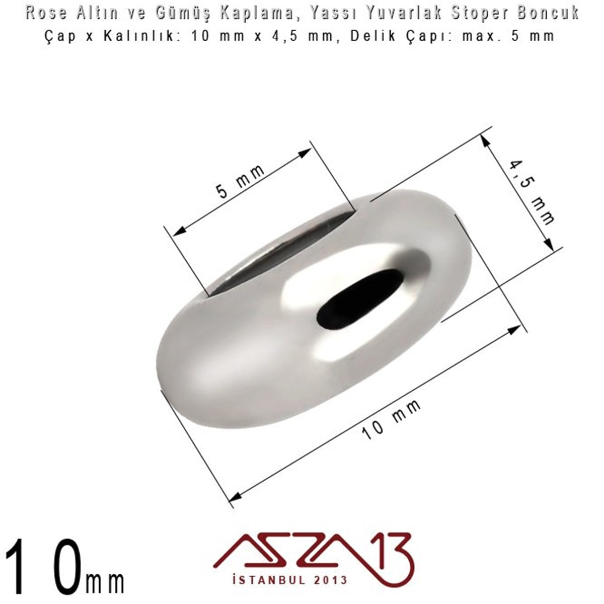 Rose Altın ve Gümüş Kaplama - Silikonlu 10 mm - Stoper Boncuk / 1 Adet
