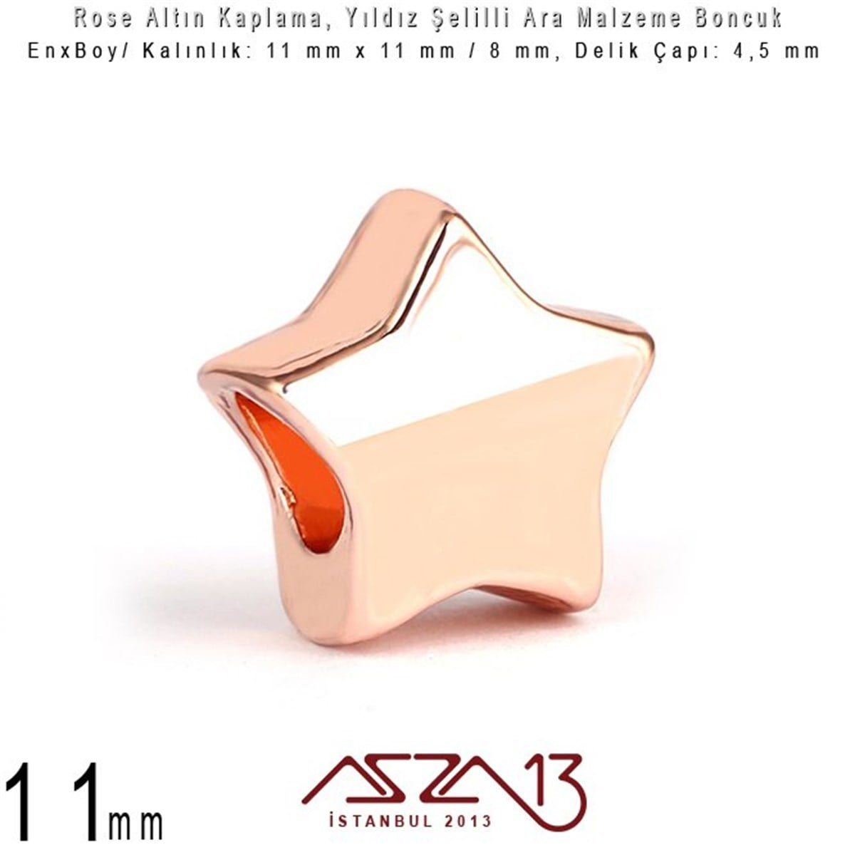 Rose Altın Kaplama - Yıldız 11 mm - Metal Boncuk Ara Malzeme  / 1 Adet