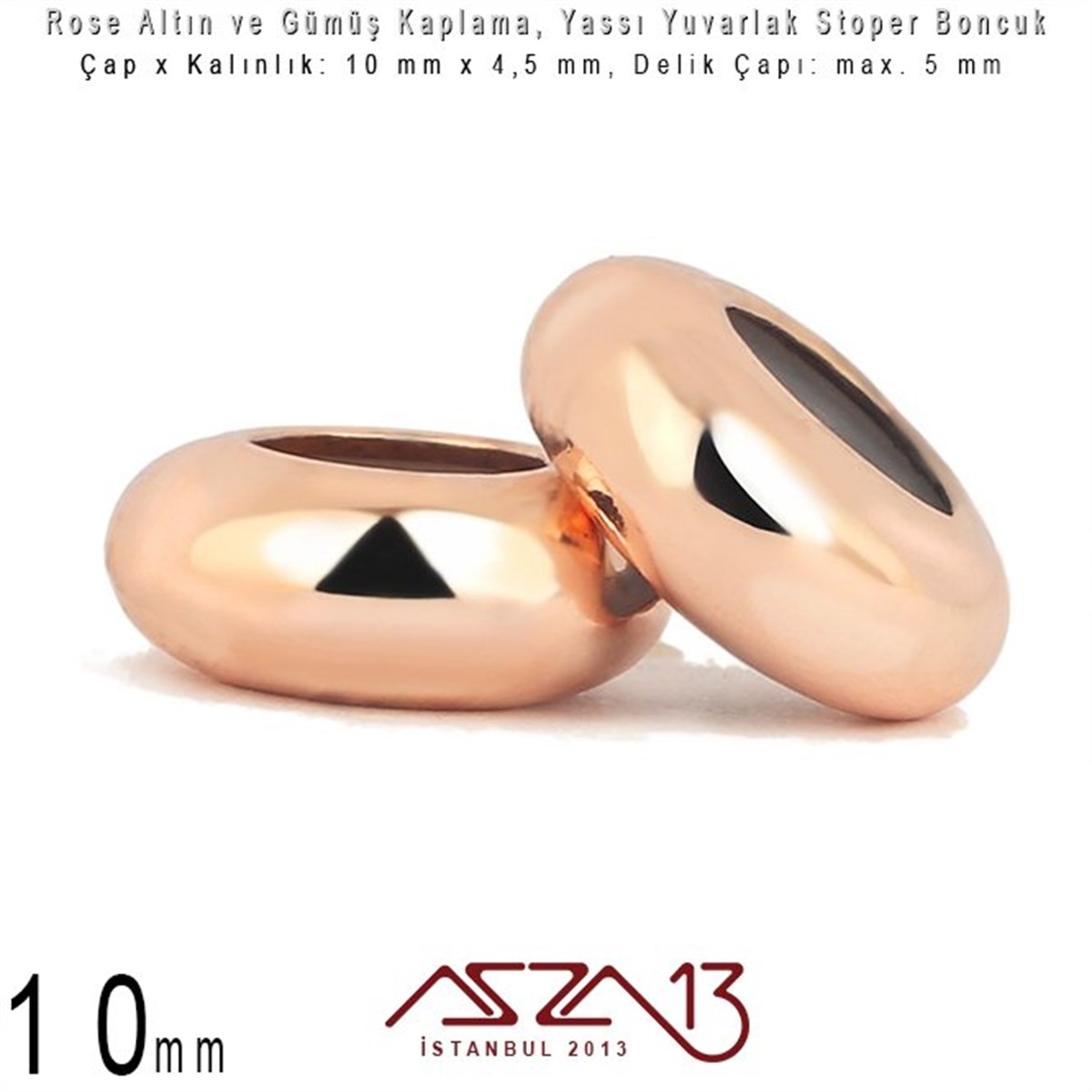 Rose Altın ve Gümüş Kaplama - Silikonlu 10 mm - Stoper Boncuk / 1 Adet