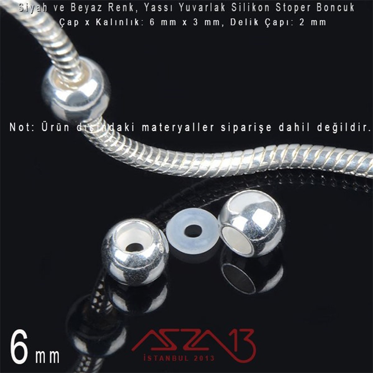 Siyah ve Beyaz Renk - Silikon Stoper Halka 6 mm  / 15 Adet