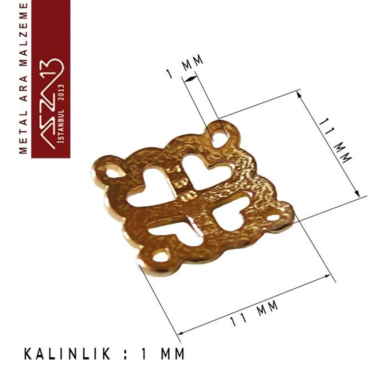 Altın Kaplamalı, 4lü Kalp Pirinç Ara Malzeme / Paket İçeriği 2 Adet