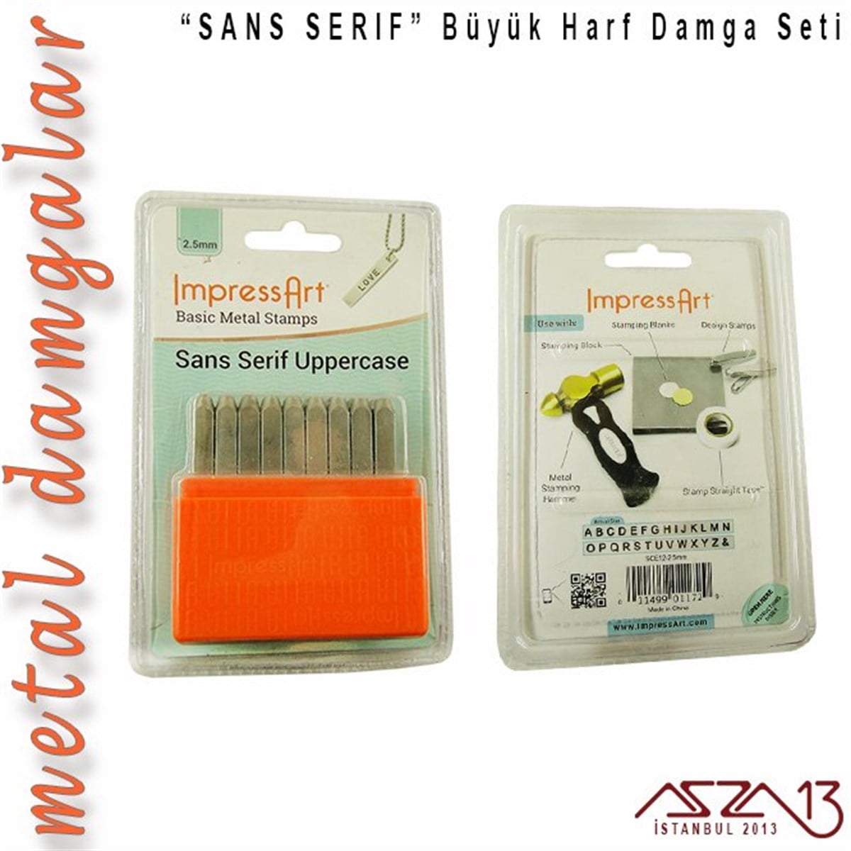 Sans Serif Font Büyük Harf Damga Seti, 2,5 mm