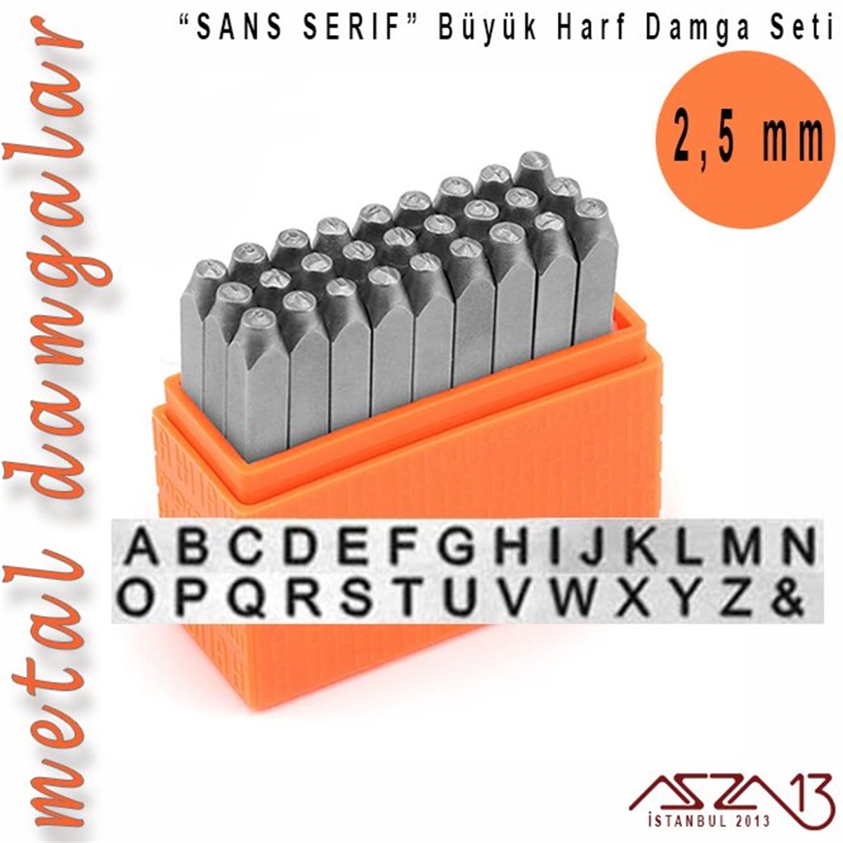 Sans Serif Font Büyük Harf Damga Seti, 2,5 mm