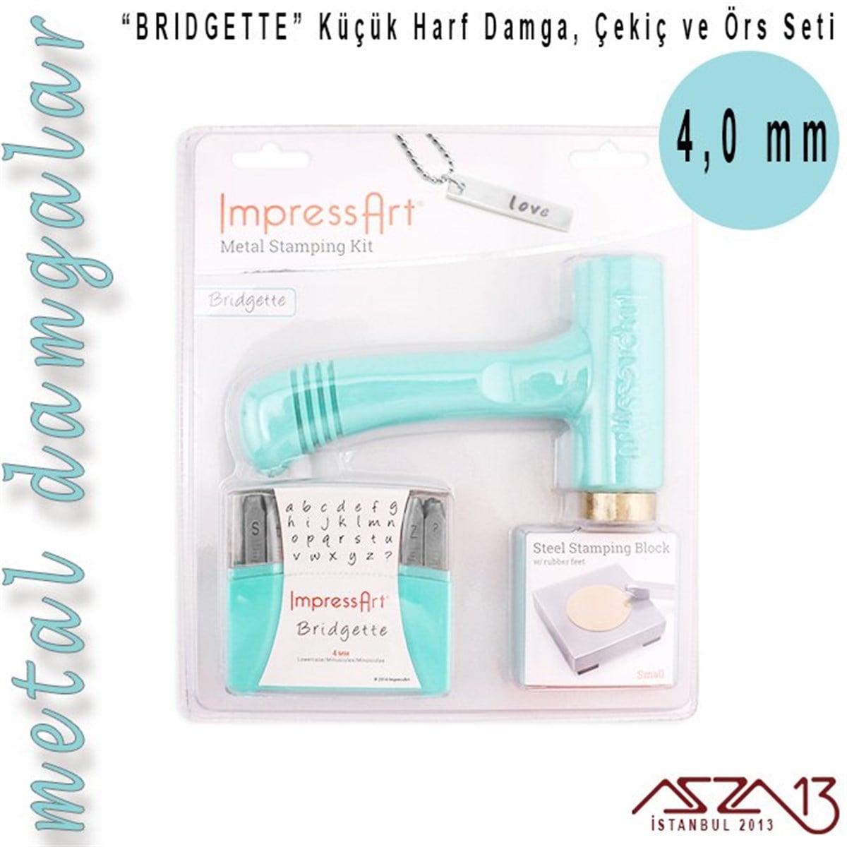 Bridgette Font Küçük Harf Damga, Çekiç ve Örs Seti, 4 mm