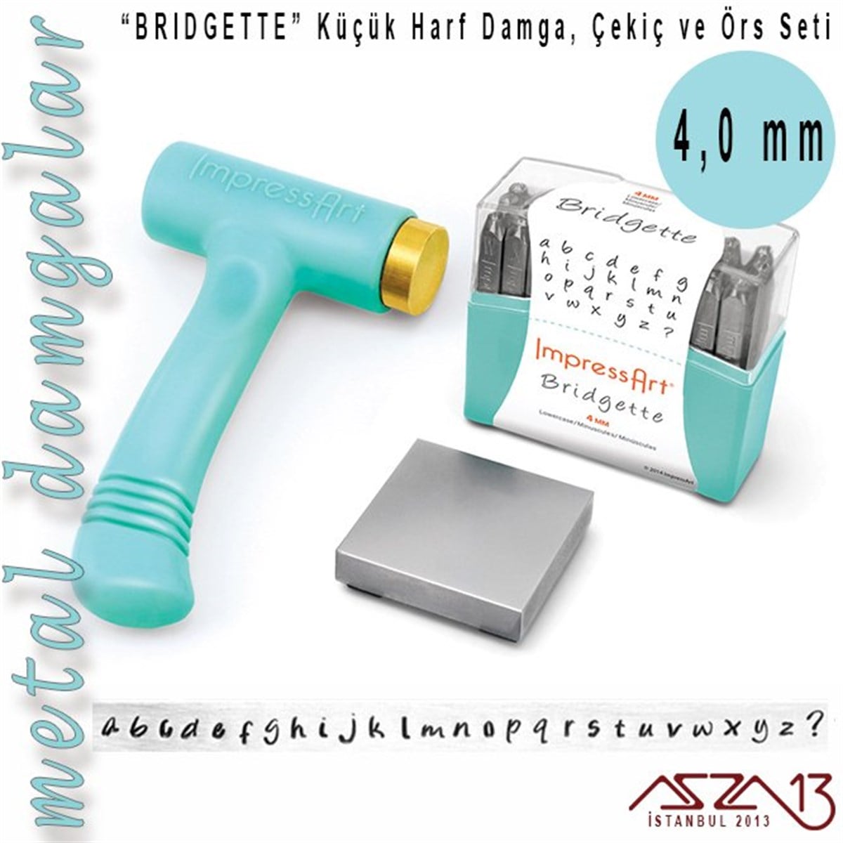Bridgette Font Küçük Harf Damga, Çekiç ve Örs Seti, 4 mm