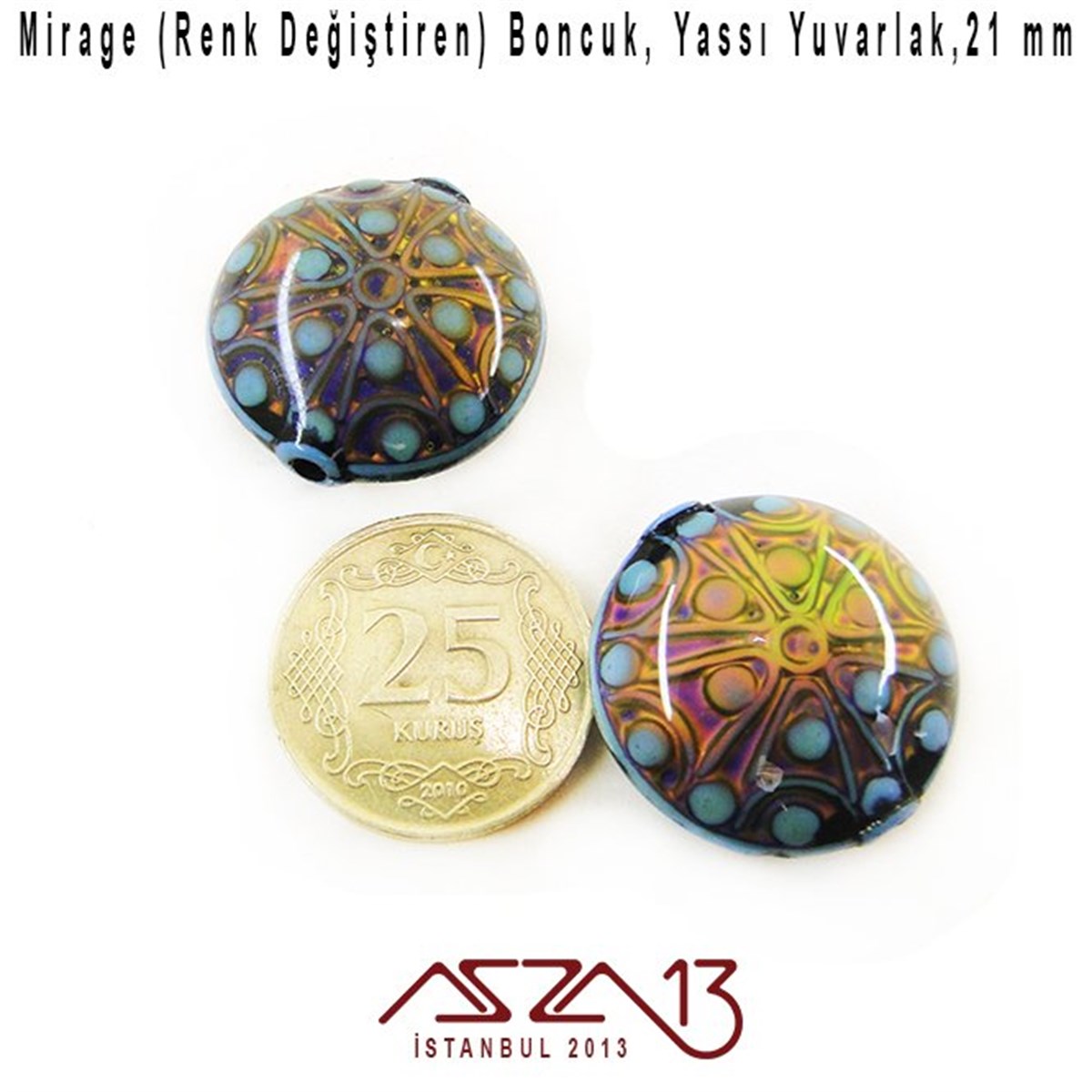 Renk Değiştiren Yassı Yuvarlak 11x22 mm Boncuk (Mirage Beads) / Paket İçeriği 1 Adet