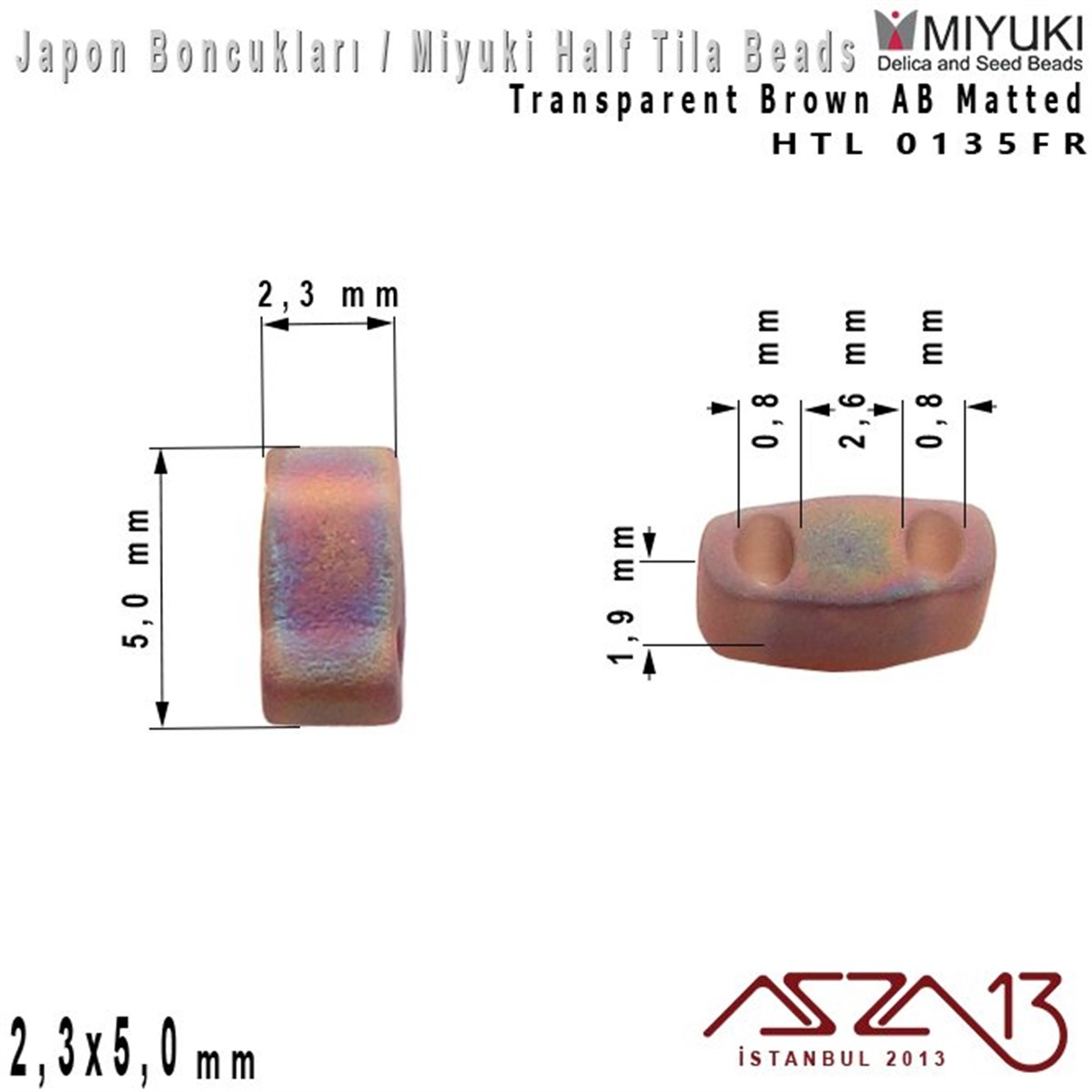 Half Tila Boncuk - Transparent Brown AB Matted- HTL0135FR / 48 Adet