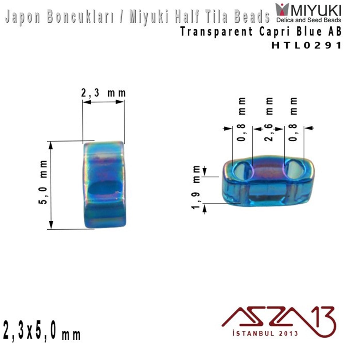 Half Tila Boncuk - Transparent Capri Blue - HTL0291 / 48 Adet