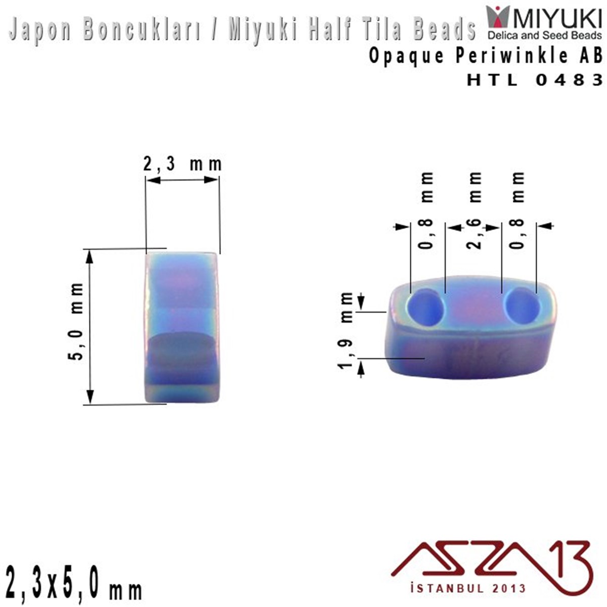 Half Tila Boncuk - Opaque Periwinkle AB - HTL0483 / 48 Adet