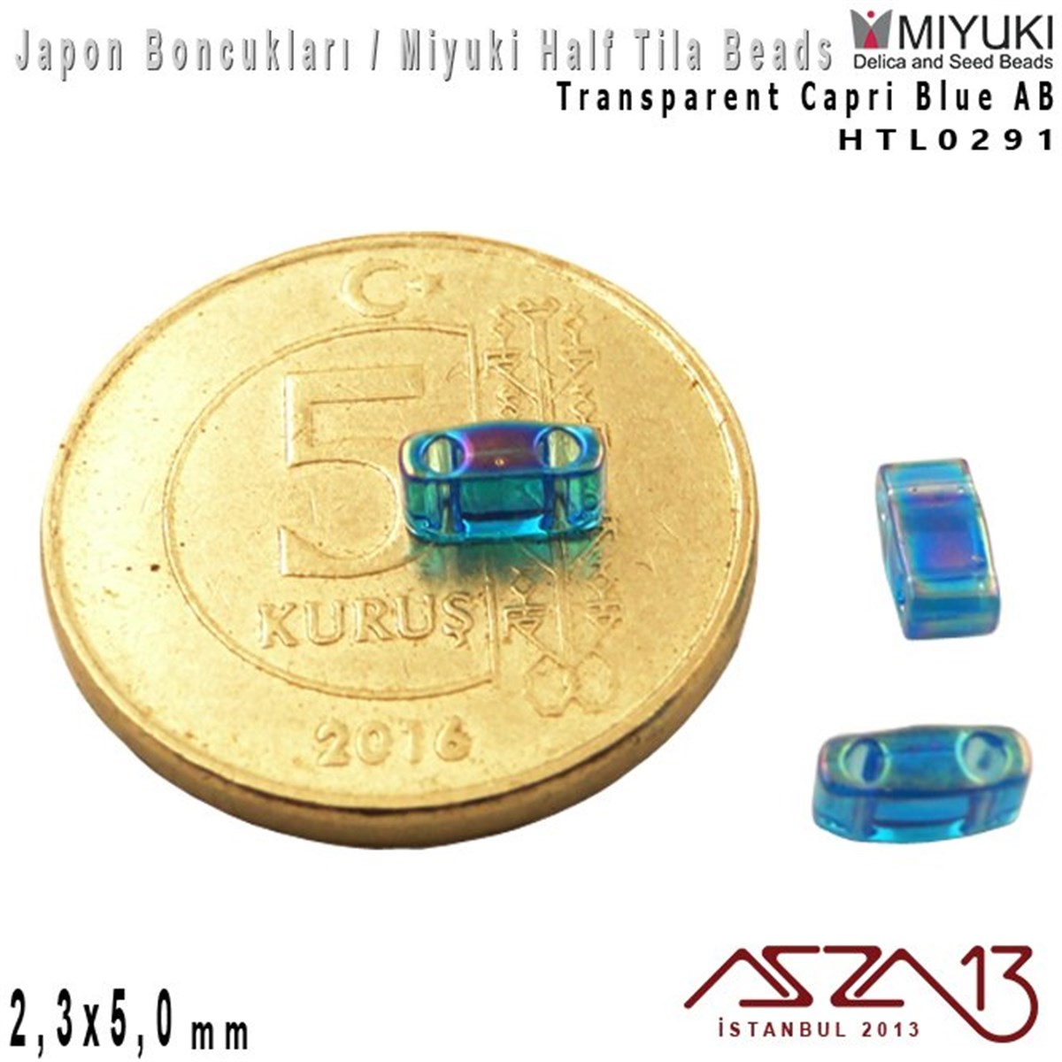 Half Tila Boncuk - Transparent Capri Blue - HTL0291 / 48 Adet